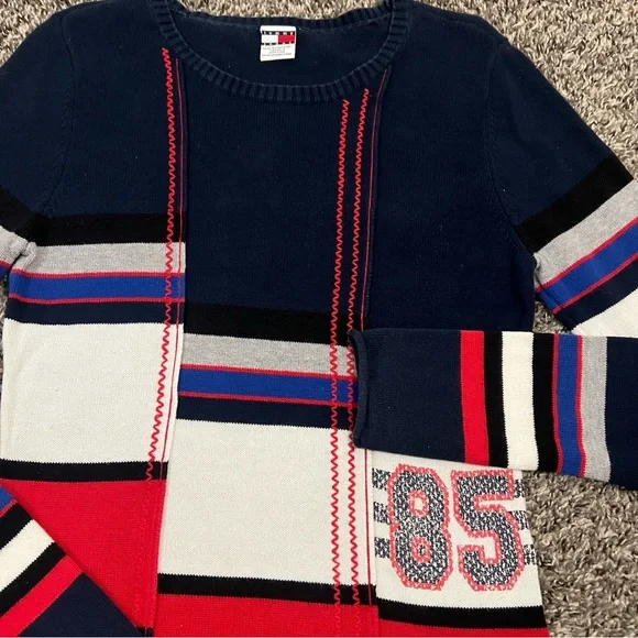 Tommy Hilfiger Women's Y2K Patchwork Sweater - Navy, Red, White - Picture 2 of 5